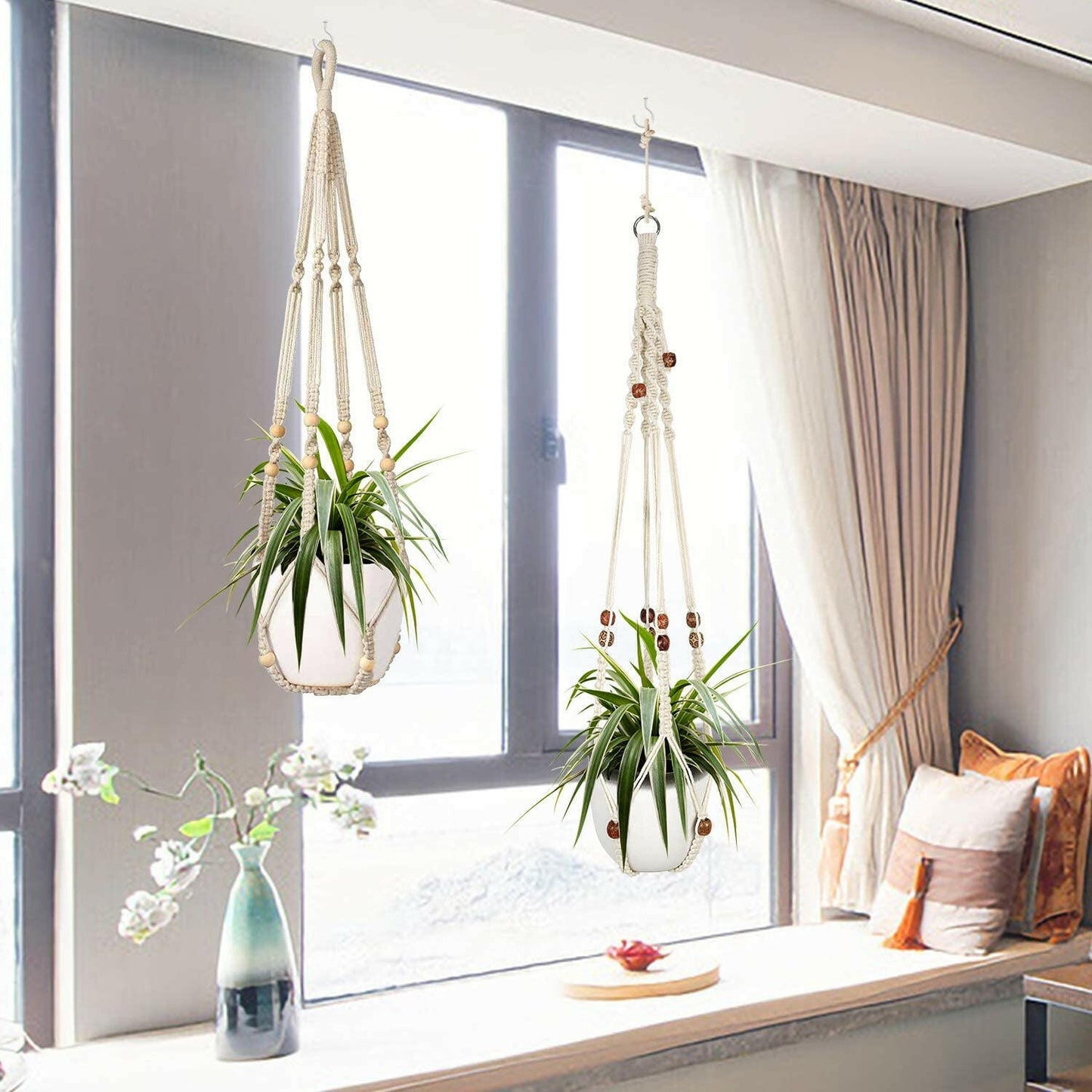 Handmade macrame plant hangers beautifully display your greenery and add a cozy, boho touch to any home décor.